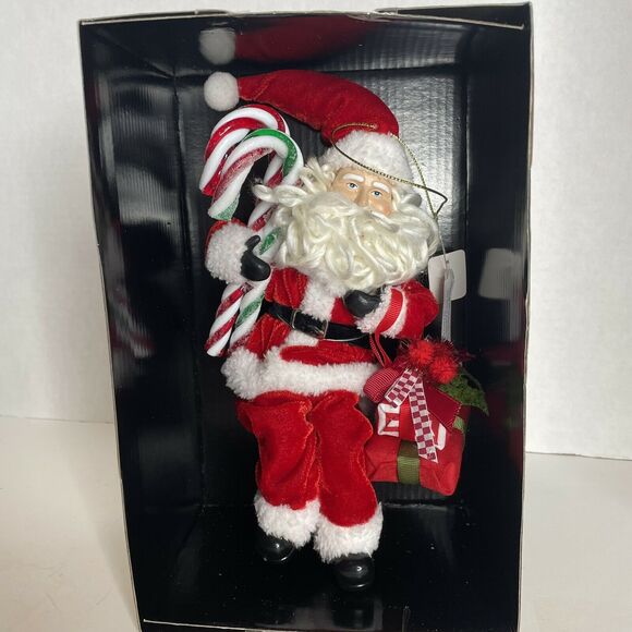 Trimsetter by Dillard’s Santa Candy Cane Gifts Fabric Christmas Ornament NIB 9” - Picture 3 of 6